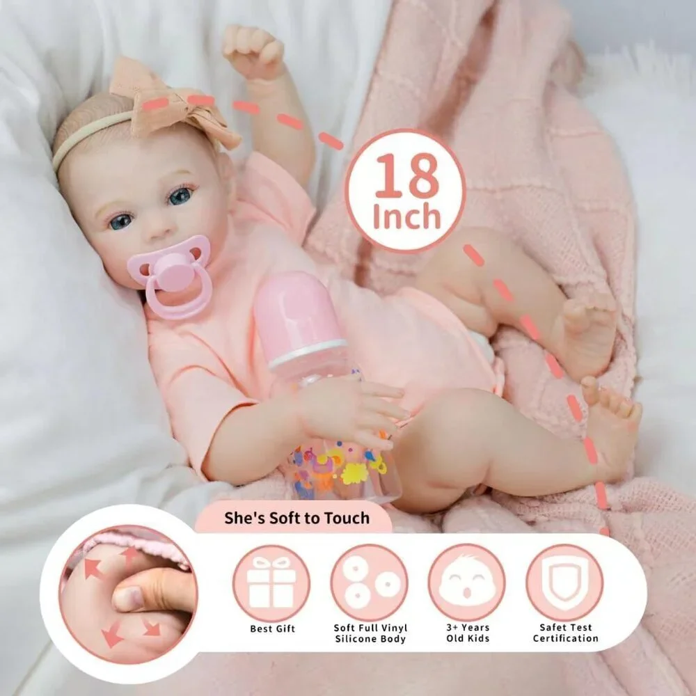 🆕18inch Realistic Full Vinyl Body Newborn Baby Dolls Girl Doll With Accessories